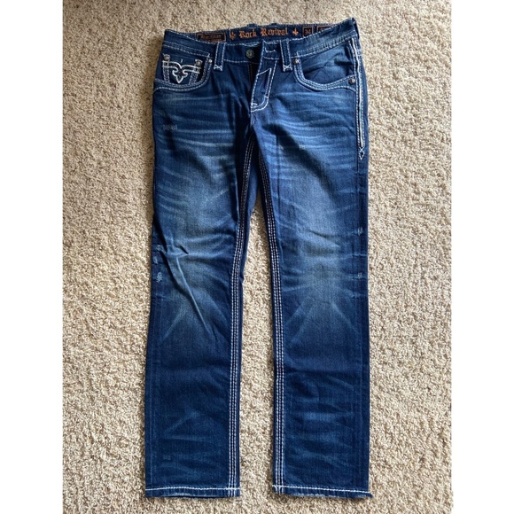 Men’s Dark Rock Revival Jeans - Picture 3 of 4